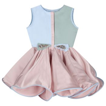 Nikolia Girls Pink, Blue & Green Satin Dress, 1 Girls Pink, Blue & Green Satin Dress