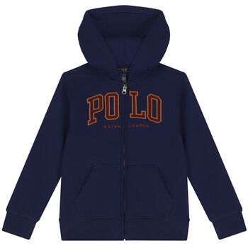 Boys Navy Blue Logo Hooded Zip Up Top