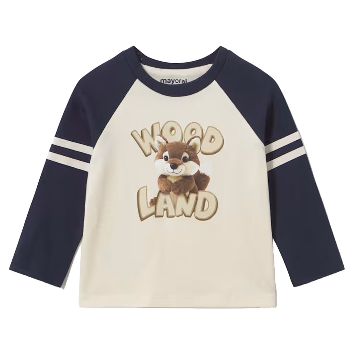 Younger Boys Ivory & Navy Blue Long Sleeve Top, 1, hi-res
