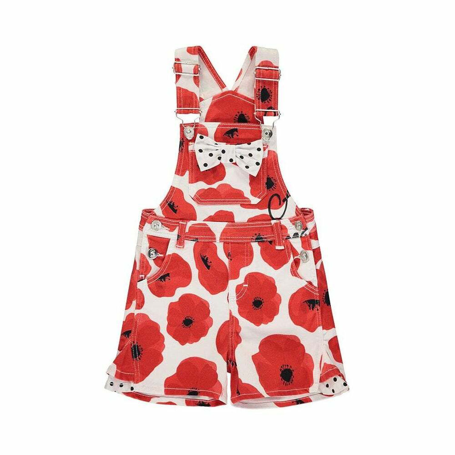 Girls Red & White Poppy Dungaree Set, 1, hi-res