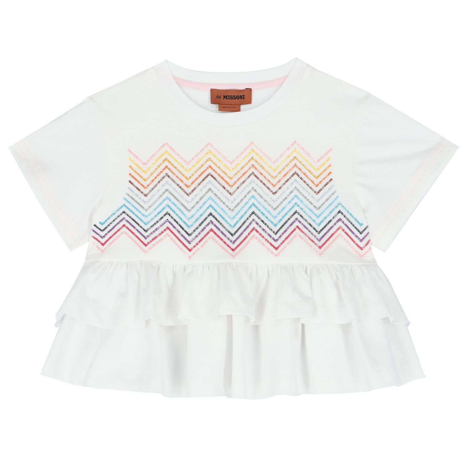 Girls White Zigzag T-Shirt, 1, hi-res