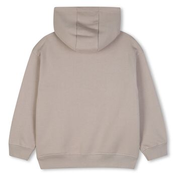 Boys Beige Logo Hooded Zip Up Top