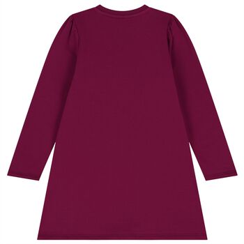 Girls Burgundy Embellished Logo Dress