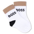 Baby Boys White, Black & Beige Logo Socks ( 3-Pack ) , 1, hi-res