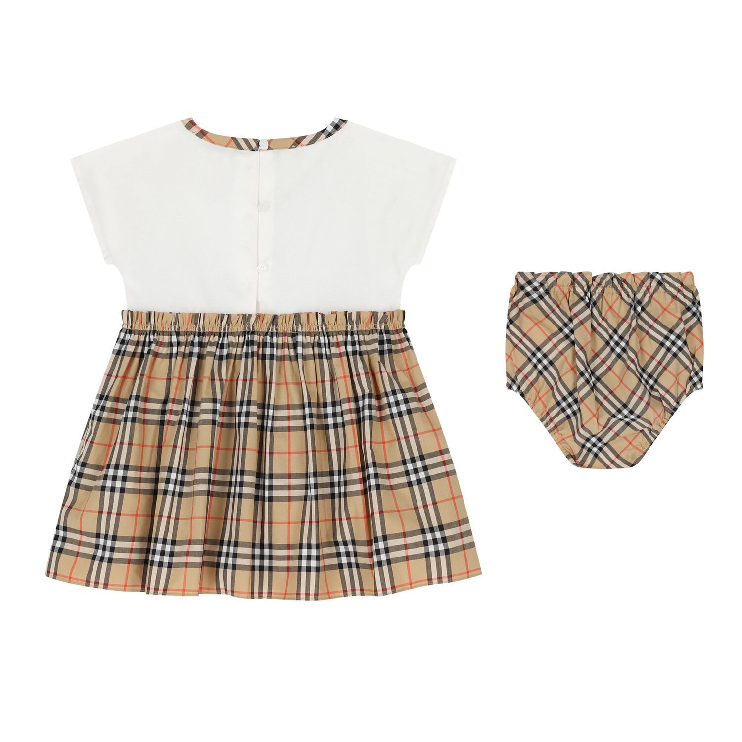 Baby Girls White & Beige Bow Check Dress Set, 1, hi-res