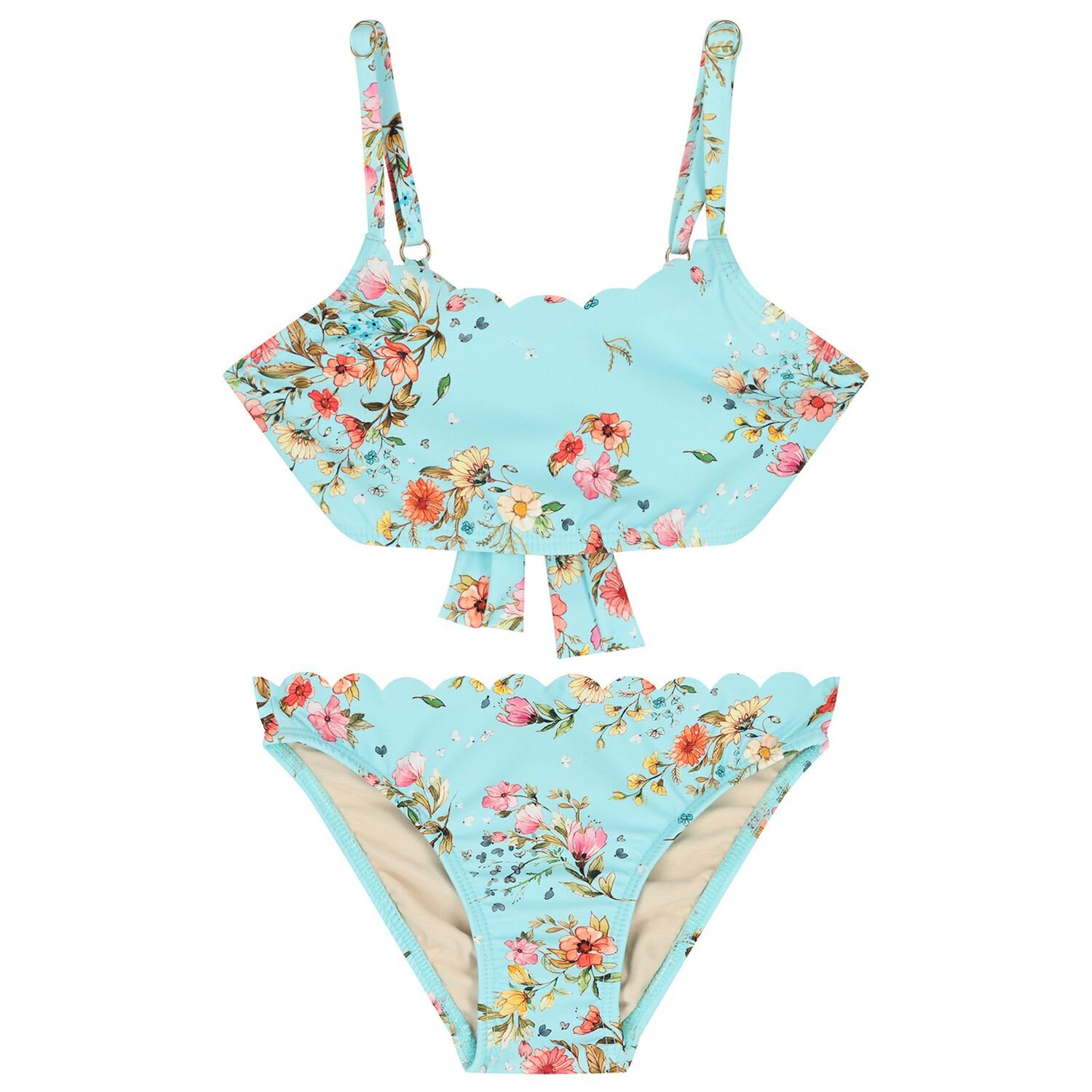 Girls Blue Floral Bikini, 1, hi-res