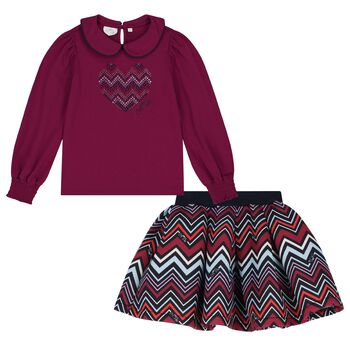 Girls Multi-Coloured Zig Zag Skirt Set