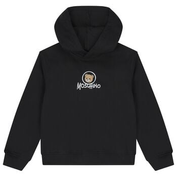 Black Teddy Bear Logo Hooded Top
