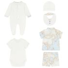 Baby Boys Blue & Ivory Geo Map Babygrow Gift Set, 1, hi-res