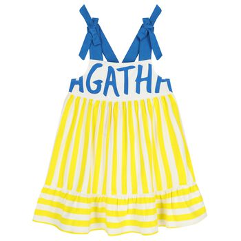 Girls White, Yellow & Blue Logo Dress