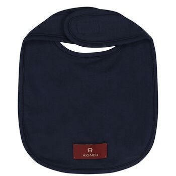 Baby Boys Navy Blue Logo Bib