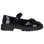 Girls Black Bow Leather Shoes, 1, hi-res
