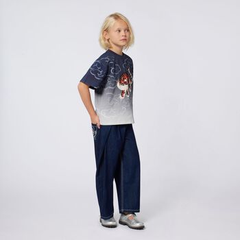 Navy Blue & White Tiger Logo Ombre T-Shirt