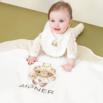 Ivory Teddy Bear Logo Baby Bib
