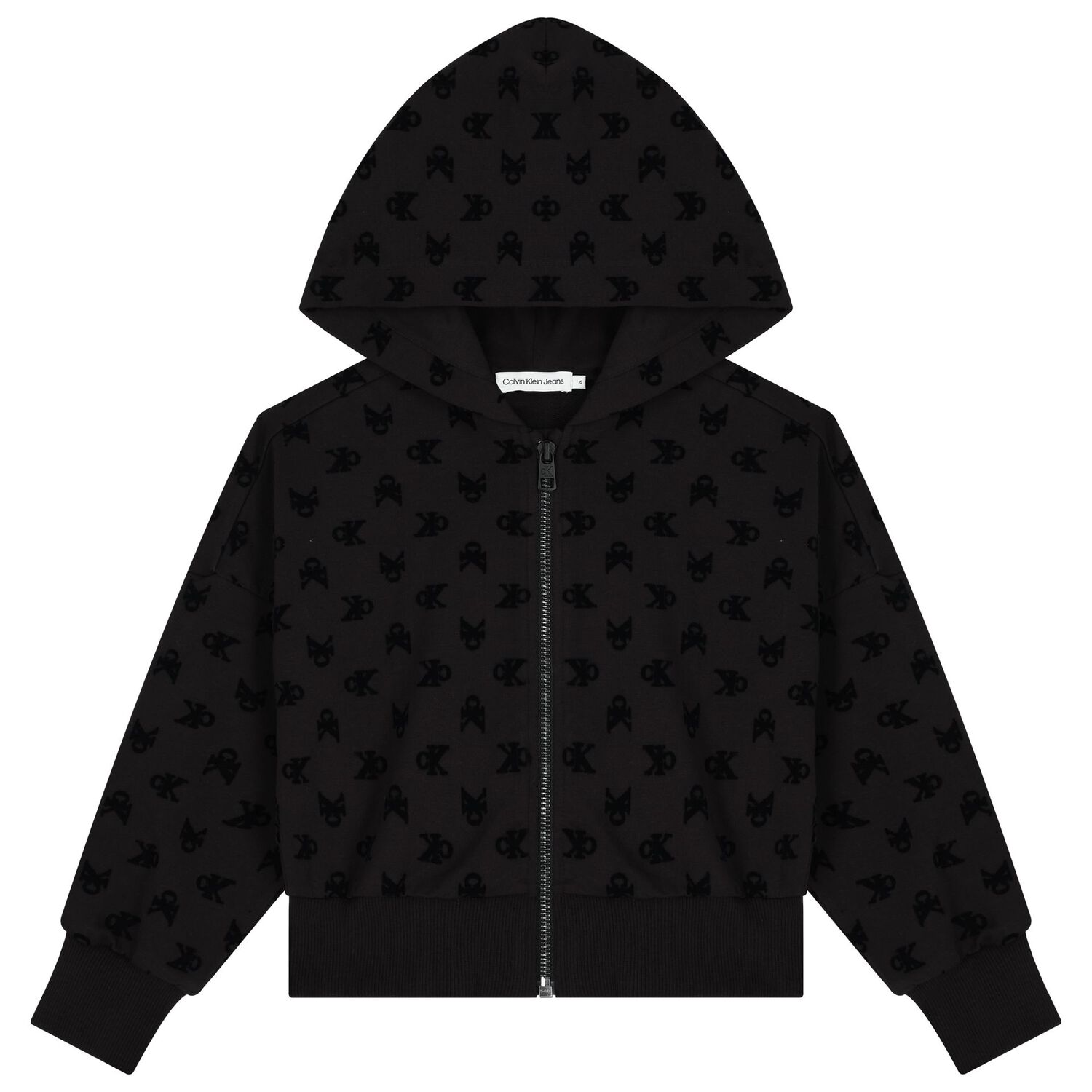 Girls Black Logo Hooded Zip Up Top, 1, hi-res image number null
