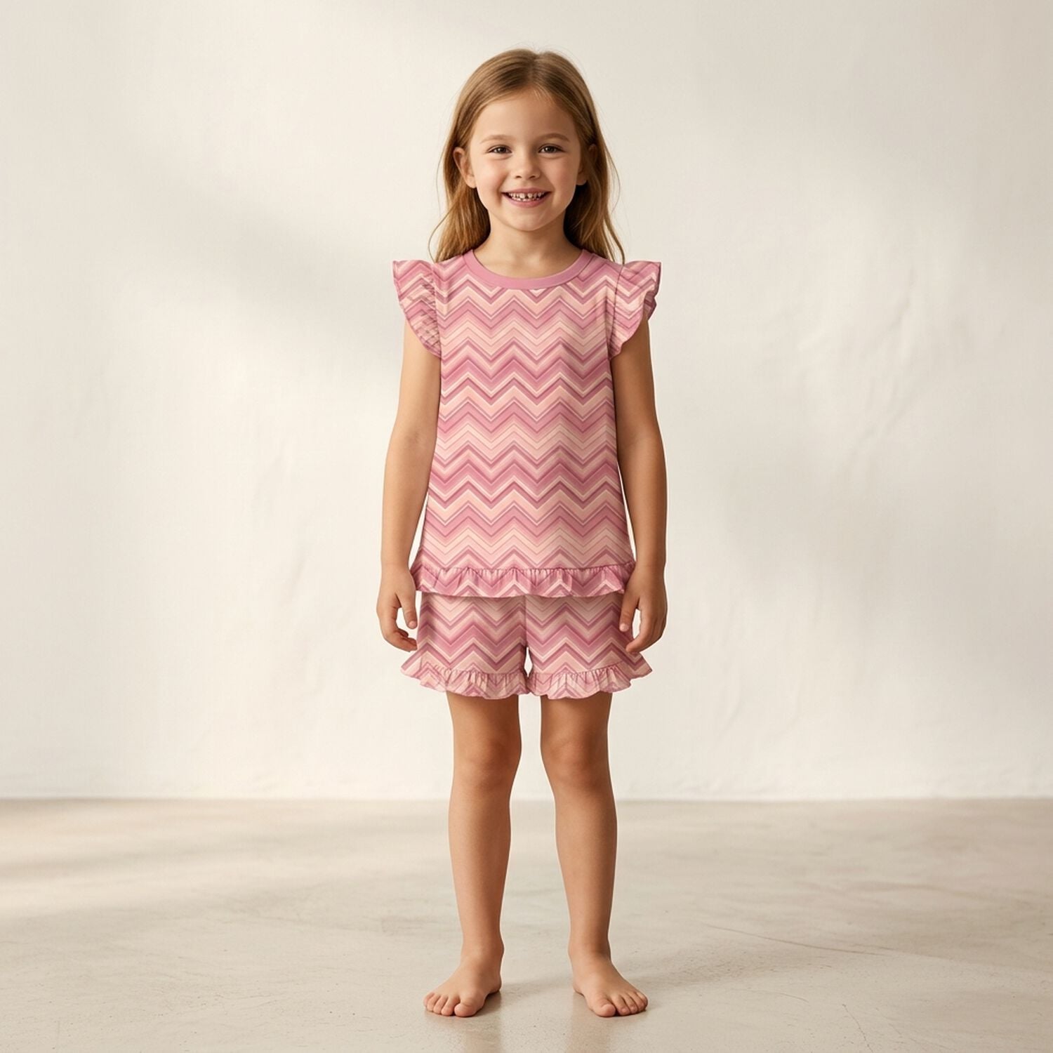 Girls Pink Zig Zag Pyjamas, 1, hi-res
