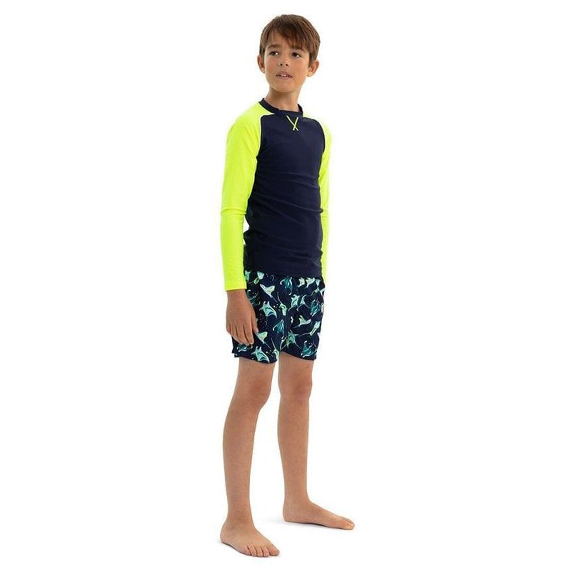 Sunuva Boys Navy and Neon Long Sleeve Rash Vest UPF 50 Junior