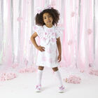 Girls White & Pink Bow Floral Print Dress, 1, hi-res