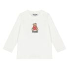 Younger White Teddy Bear Logo Long Sleeve Top, 1, hi-res