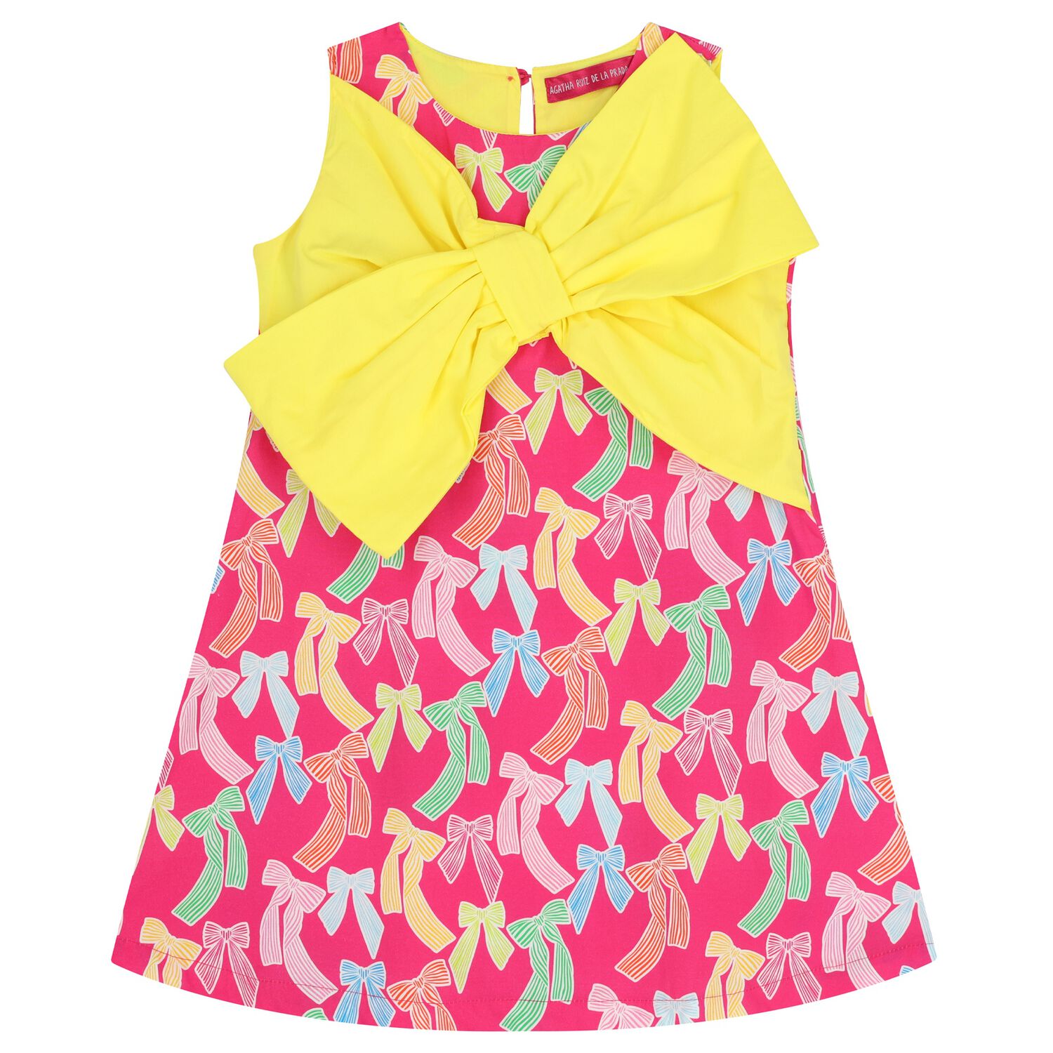Girls Pink & Yellow Bow Dress, 1, hi-res