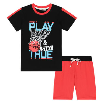 Boys Black & Red Basketball Shorts Set