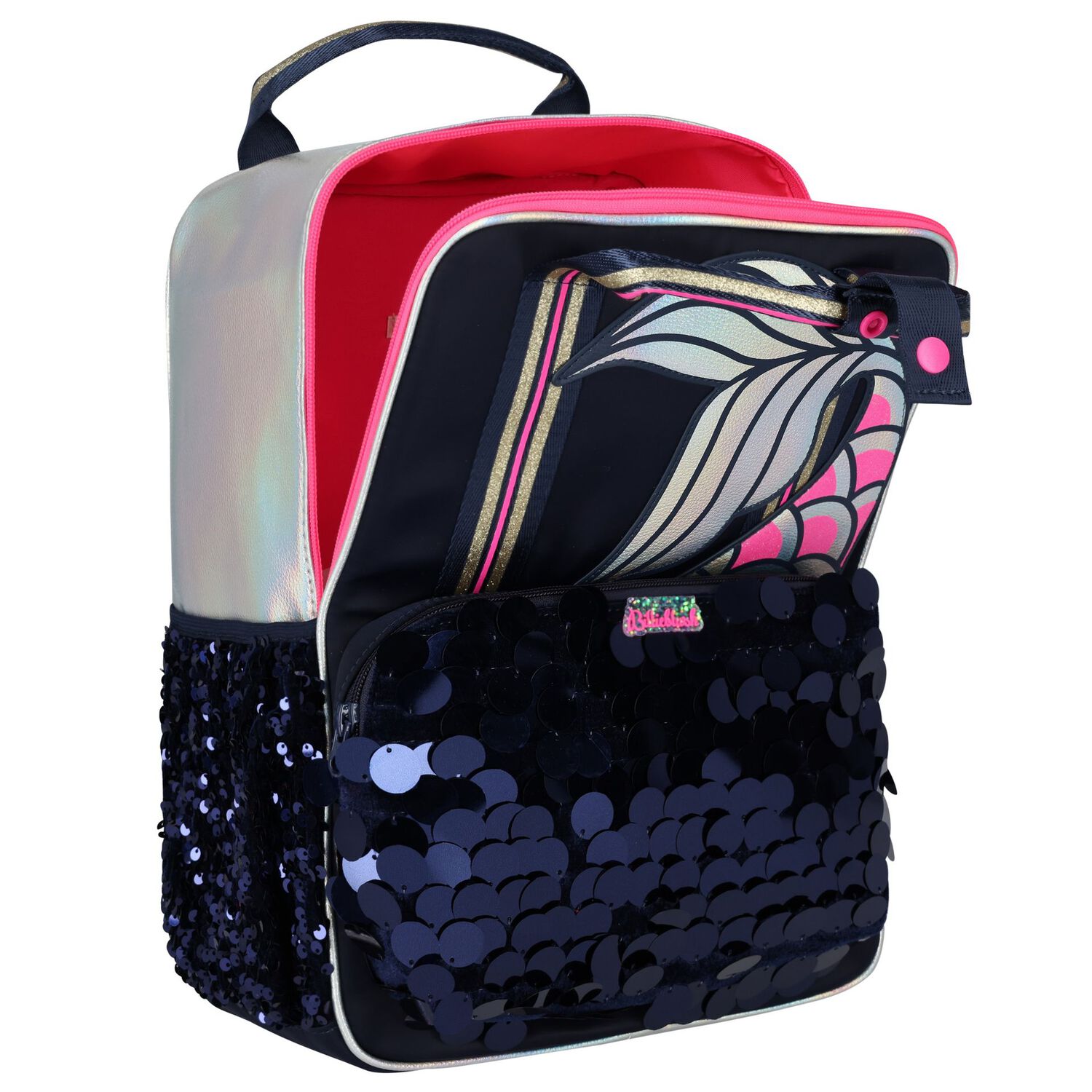 Girls Navy Blue & Silver Sequins Backpack, 1, hi-res