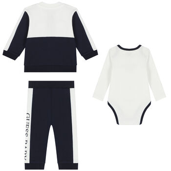 Baby Boys Navy Blue & White Logo Tracksuit Set