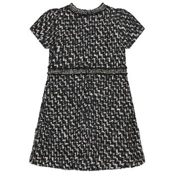 Girls Black & Ivory Tweed Dress