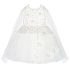 Girls White Sequin Tulle Flower Dress, 1, hi-res