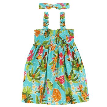 Girls Aqua Floral Dress Set