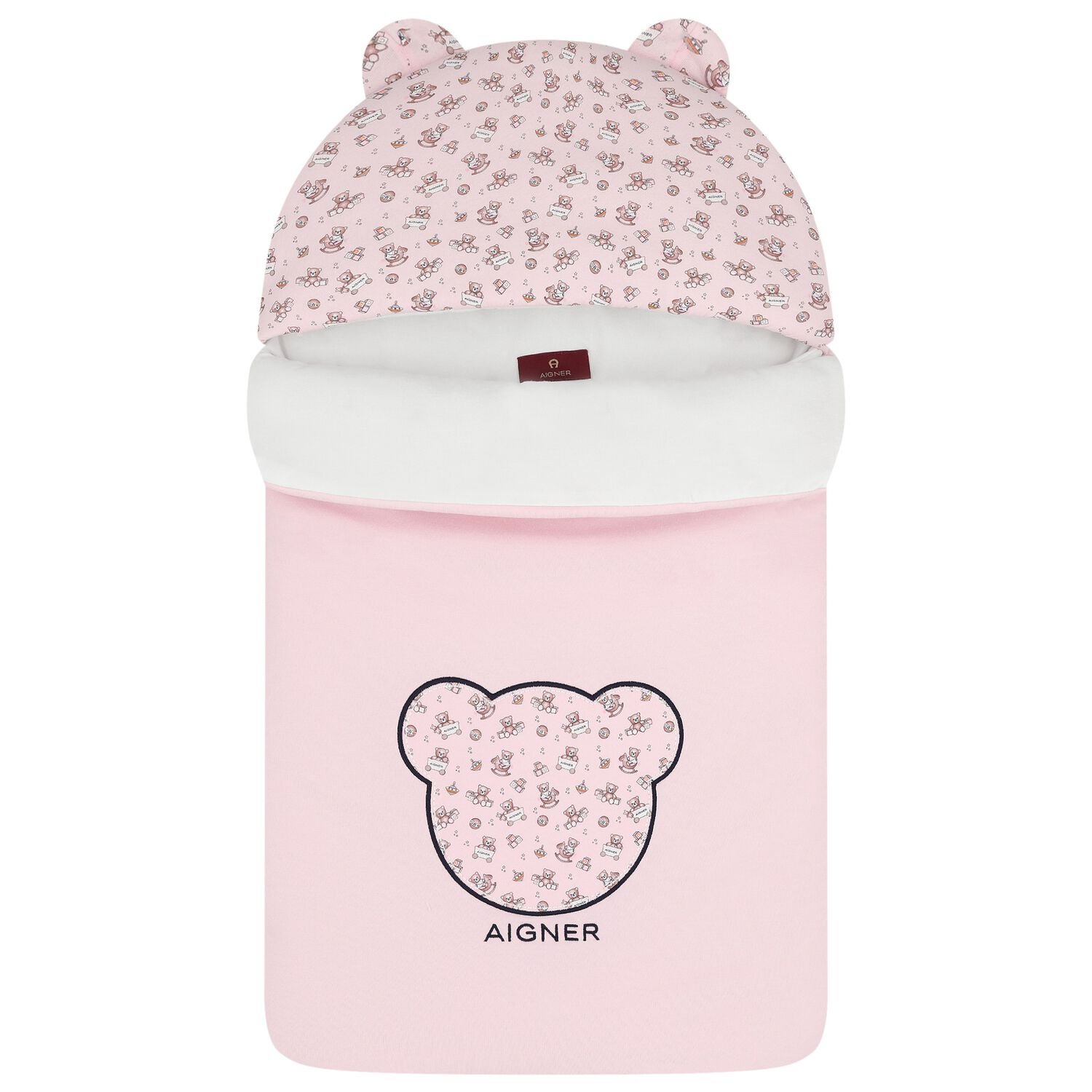 Baby Girls Pink & White Teddy Bear Logo Nest , 3, hi-res