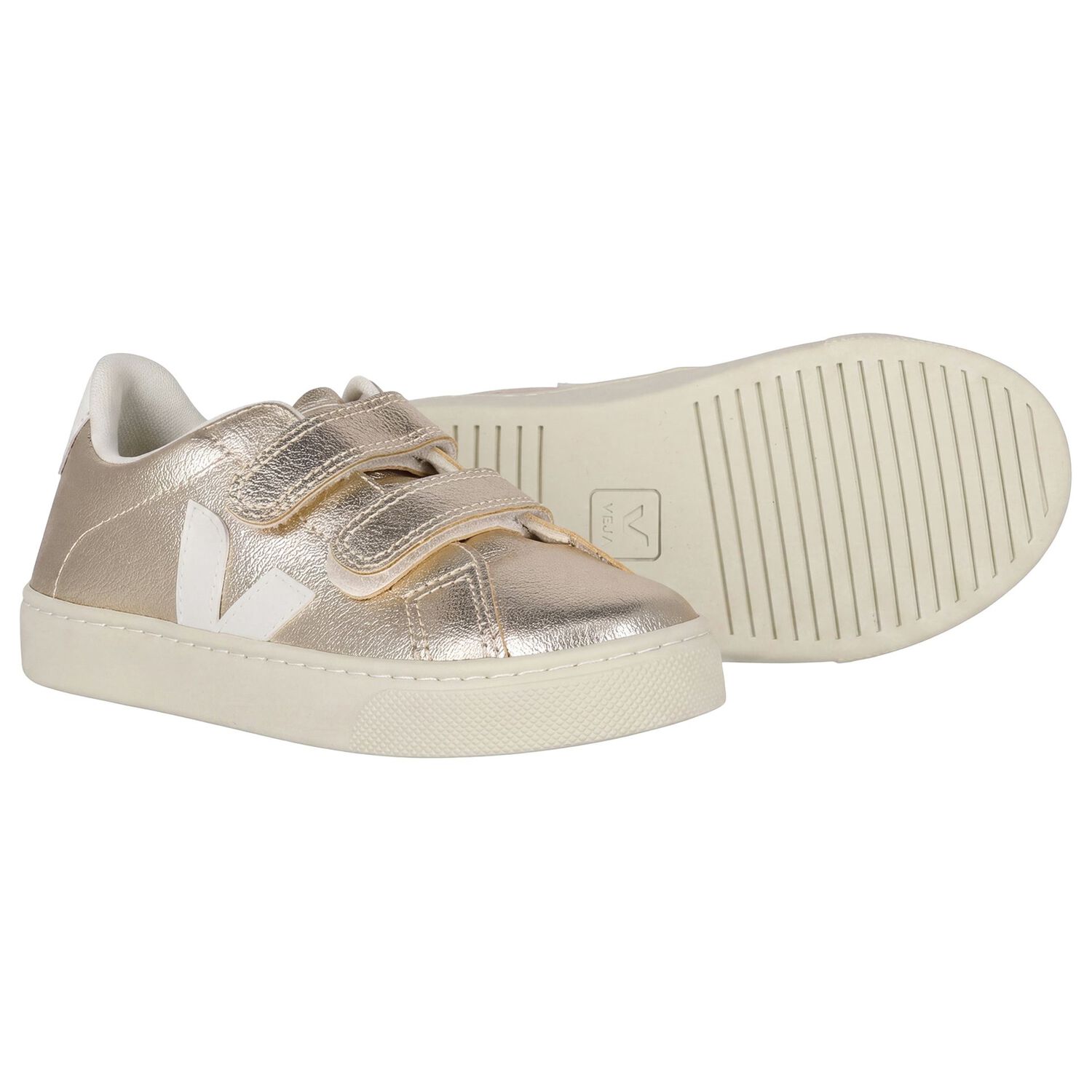 Gold & White Leather Trainers , 1, hi-res