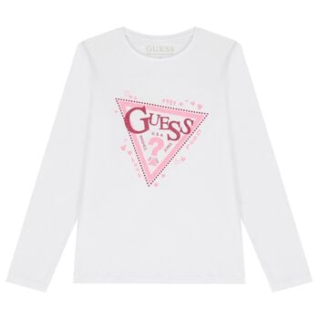Girls White Glittery Logo Long Sleeve Top