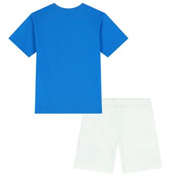 Boys Blue & White Teddy Bear Logo Shorts Set