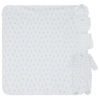 Baby Boys White & Blue Teddy Bear Babygrow Gift Set