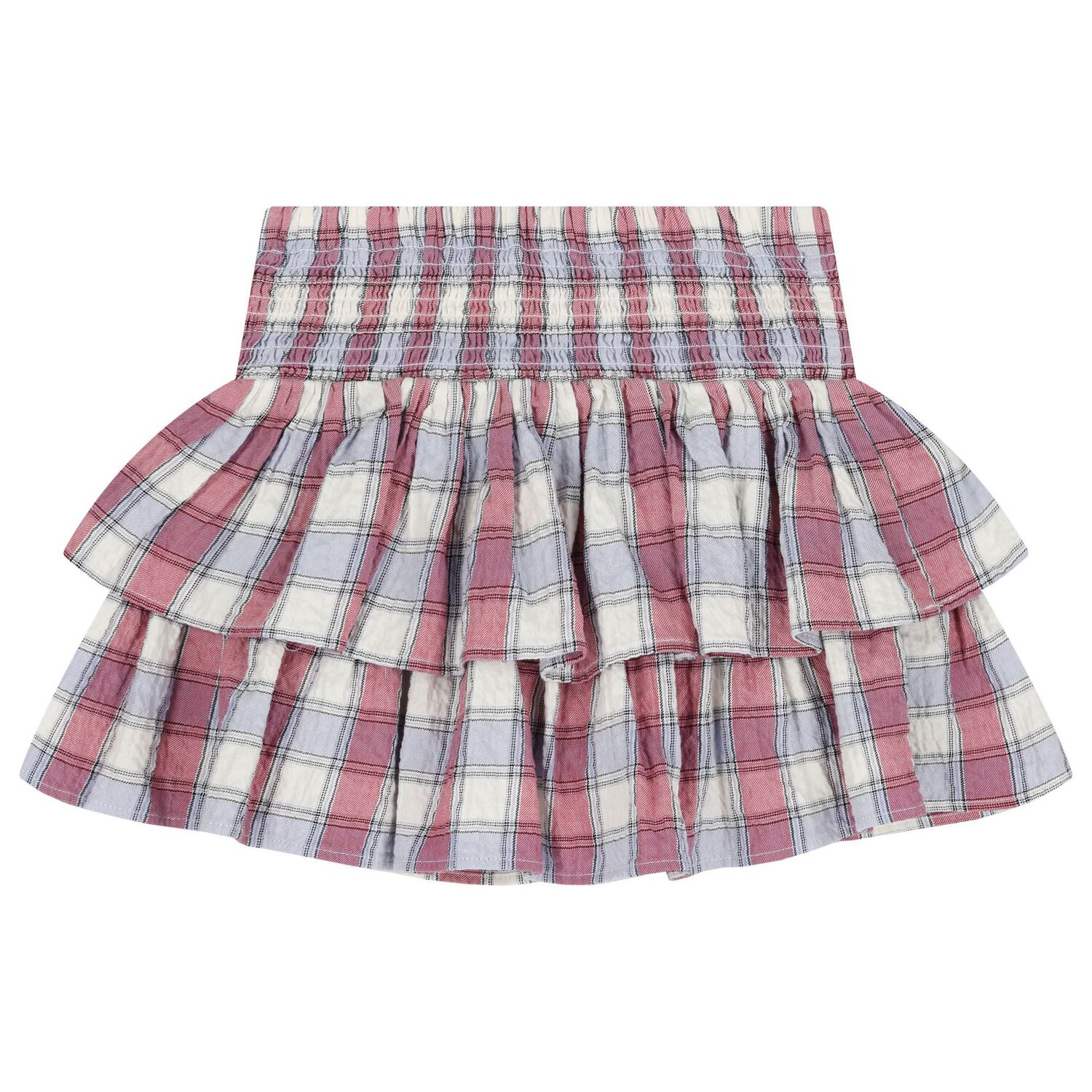 Girls Pink & Blue Check Skirt, 1, hi-res