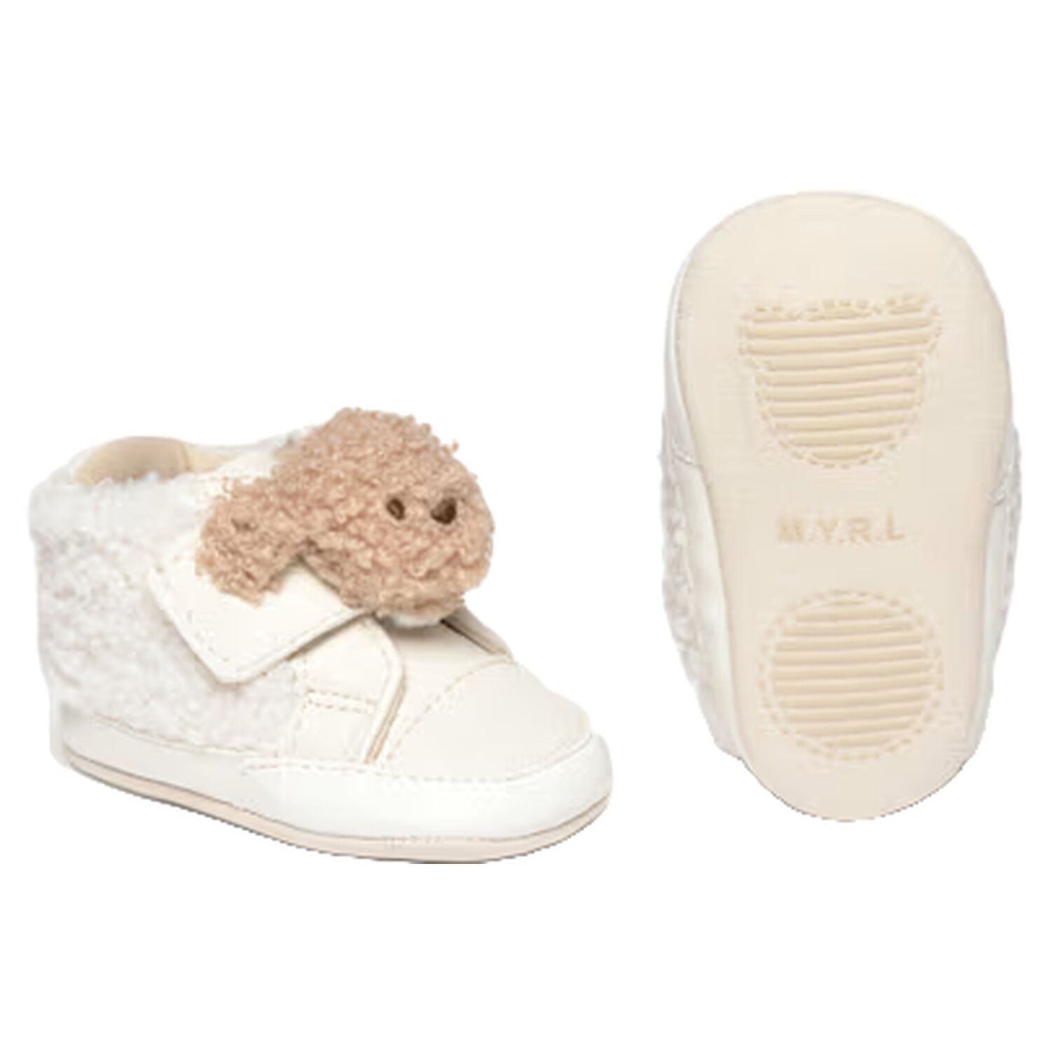 Ivory & Beige Sherpa Teddy Bear Baby Pre Walker Shoes, 1, hi-res