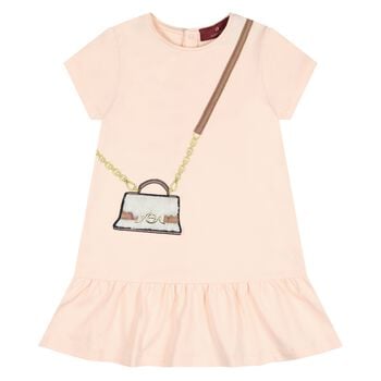 Younger Girls Pink Faux Fur Bag Logo Dress