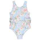 Girls Blue Floral Swimsuit, 2, hi-res