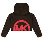 Girls Brown Logo Hooded Top, 1, hi-res