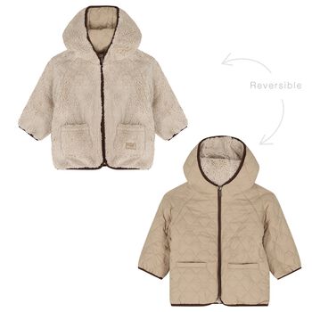 Younger Boys Beige Sherpa Reversible Jacket