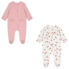 طقم ملابس أطفال بناتي أبيض ووردي بنقشة التفاح (عبوة من قطعتين), 2, hi-res
