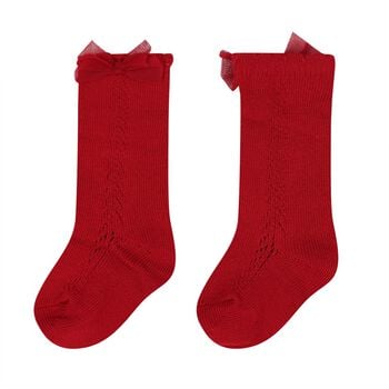 Younger Girls Red Bow Knitted Socks