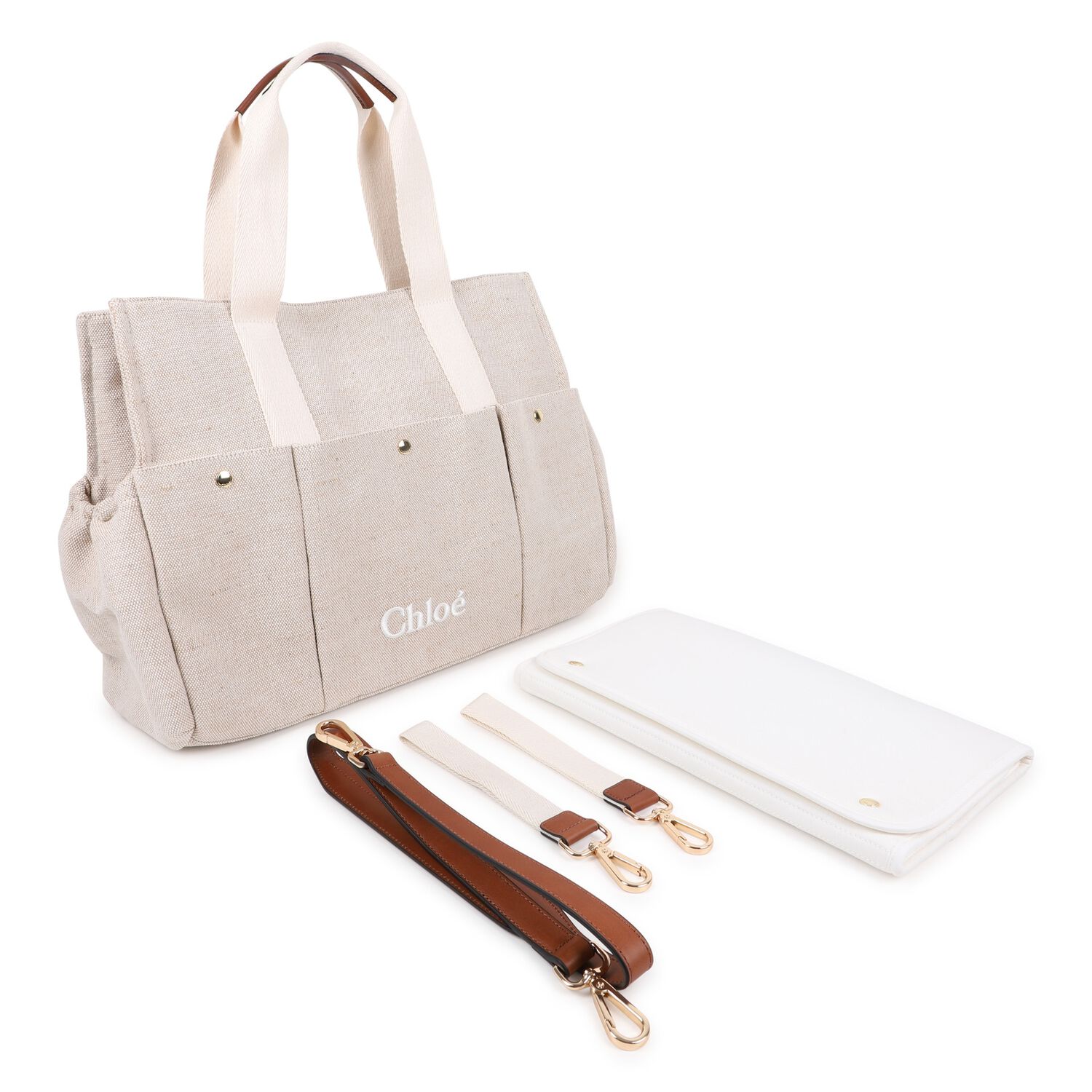 Beige Canvas Logo Changing Bag, 1, hi-res