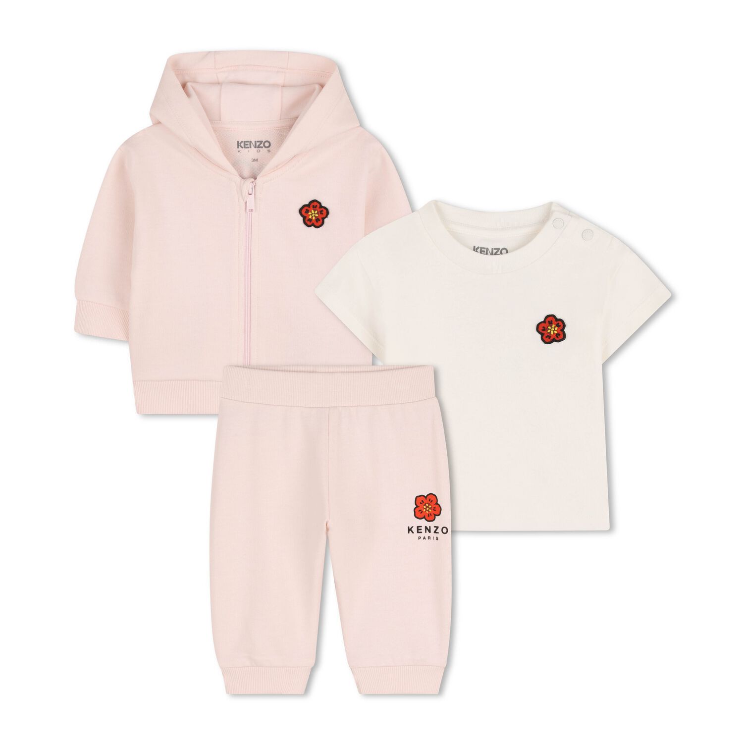 Younger Girls Pink & Ivory Boke Flower Tracksuit Set, 1, hi-res