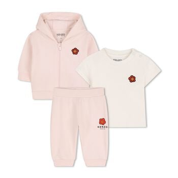 Younger Girls Pink & Ivory Boke Flower Tracksuit Set