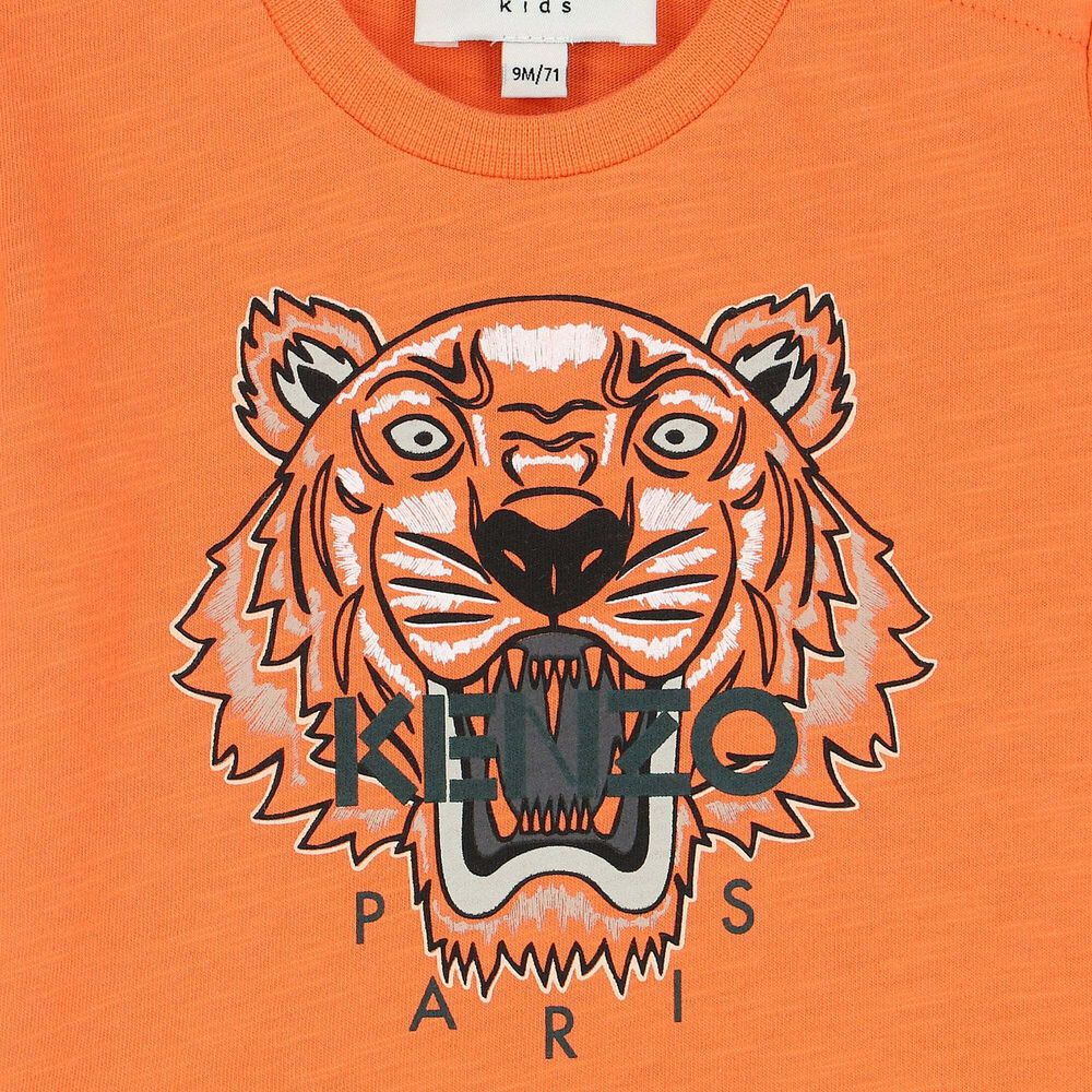 KENZO KIDS Younger Boys Orange Tiger Logo T-Shirt | Junior