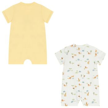 Baby Boys White & Yellow Animals Romper ( 2-Pack )