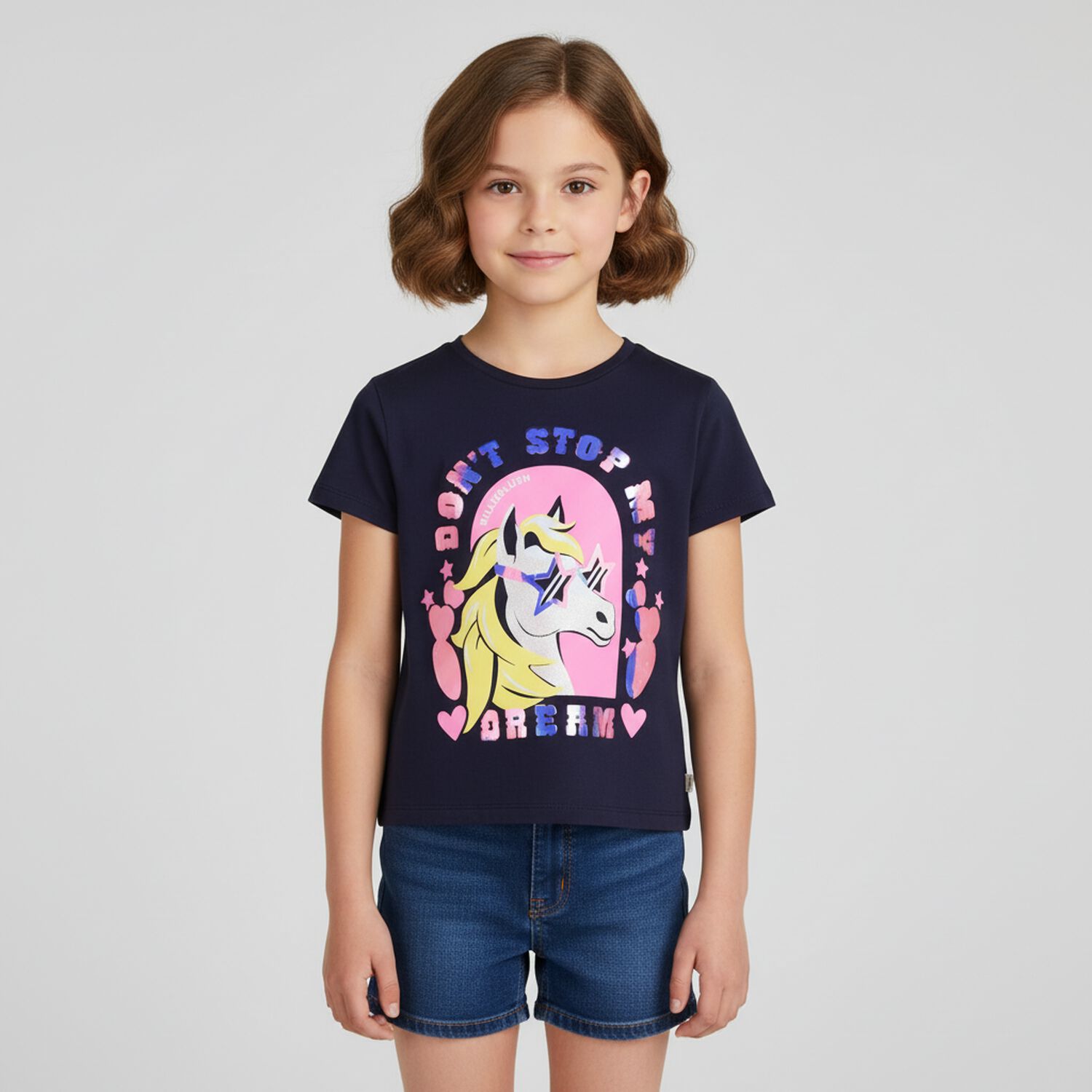 Girls Navy Blue Pony T-Shirt, 1, hi-res