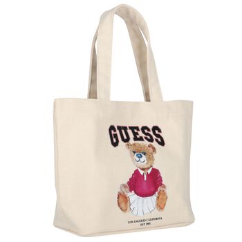 Girls Ivory Teddy Bear Logo Tote Bag